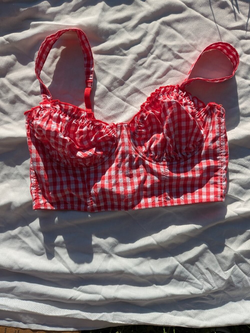 Colsie Red Gingham Longline Bustier Bralette